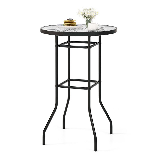 Costway 38 x27 x27 Patio Round Counter Height Bar Table Withtempered Glass Tabletop Poolside