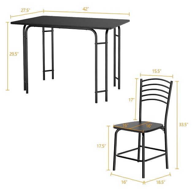 Costway 5 Piece Dining Set Home Kitchen Table 29 5 x27 x27 And 4 Chairs With Metal Legs Modern Black