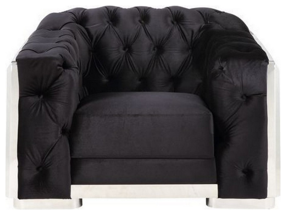 Chair With Button Tufting And Metal Trim  Black And Chrome   Contemporary   Armchairs And Accent Chairs   by VirVentures  Houzz