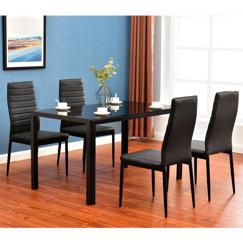 Zimtown 5 Pieces Modern Dining 29 Table Set 4 Chair Glass Metal Kitchen Room Breakfast Furniture