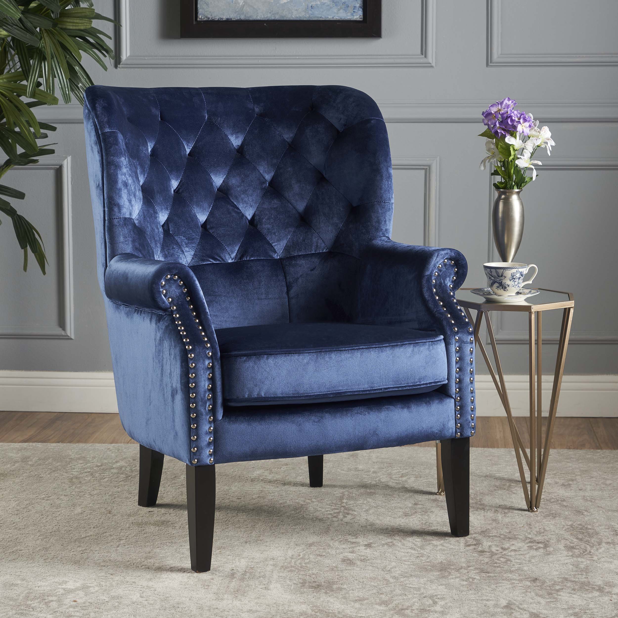 Tomlin Modern Glam Velvet Club Chair with Nailhead Trim