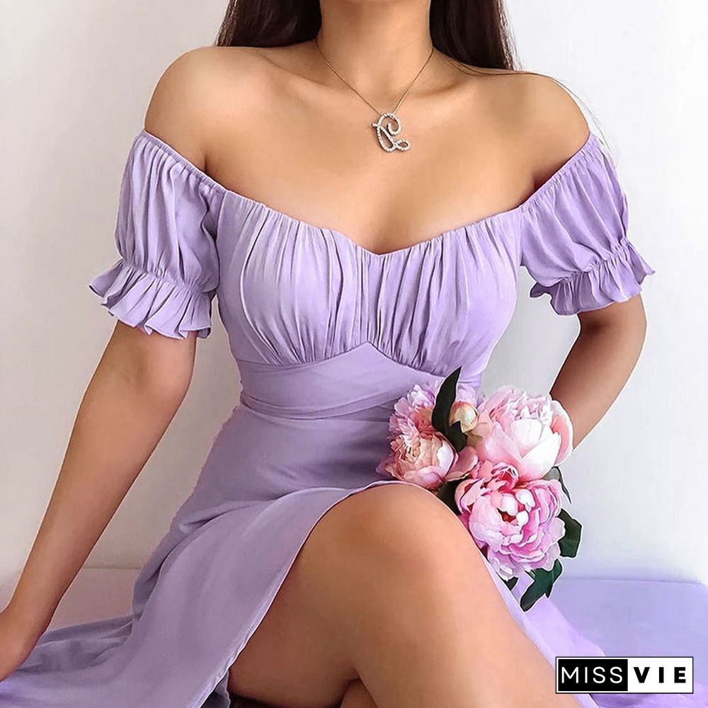 Dressy Frill Ruched Layered Ruffle Off Shoulder Tie Back Romper Dress