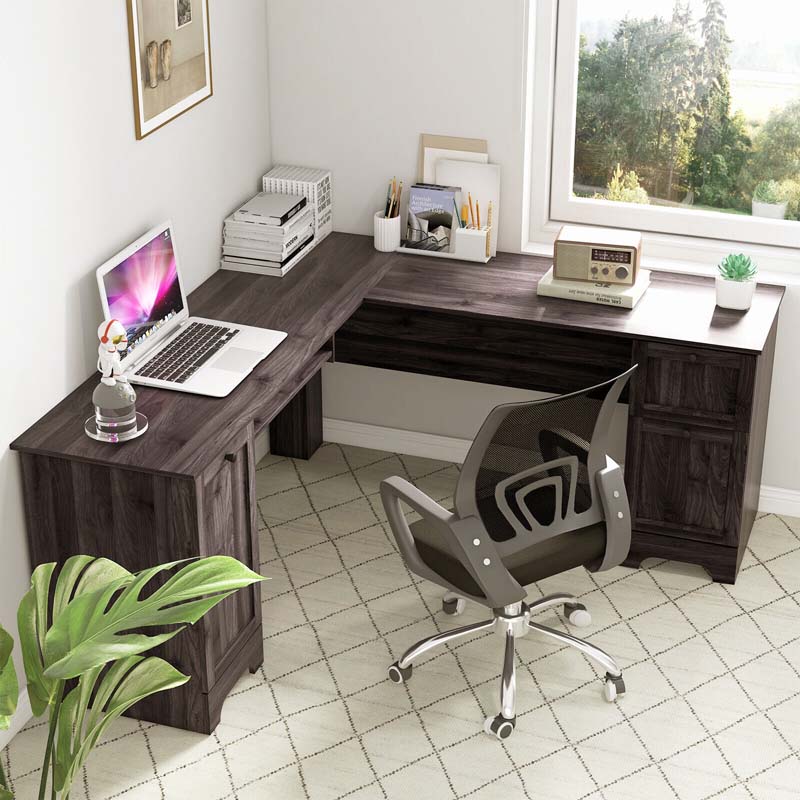 L-Shaped Corner Desk with Storage Drawers & Keyboard Tray, Space-Saving Home Office Computer Desk