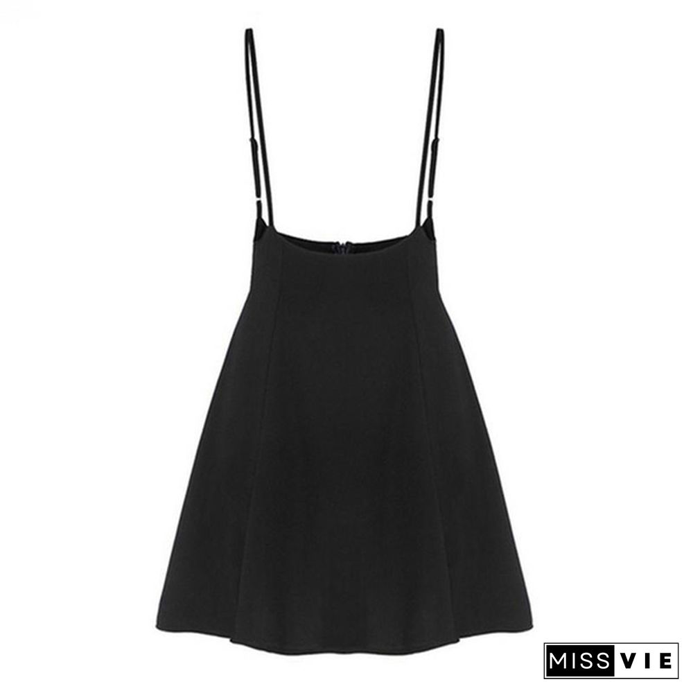 New Women Fashion Strappy Black Dress Pleated Mini Short Skirts A Line Brace Skirt