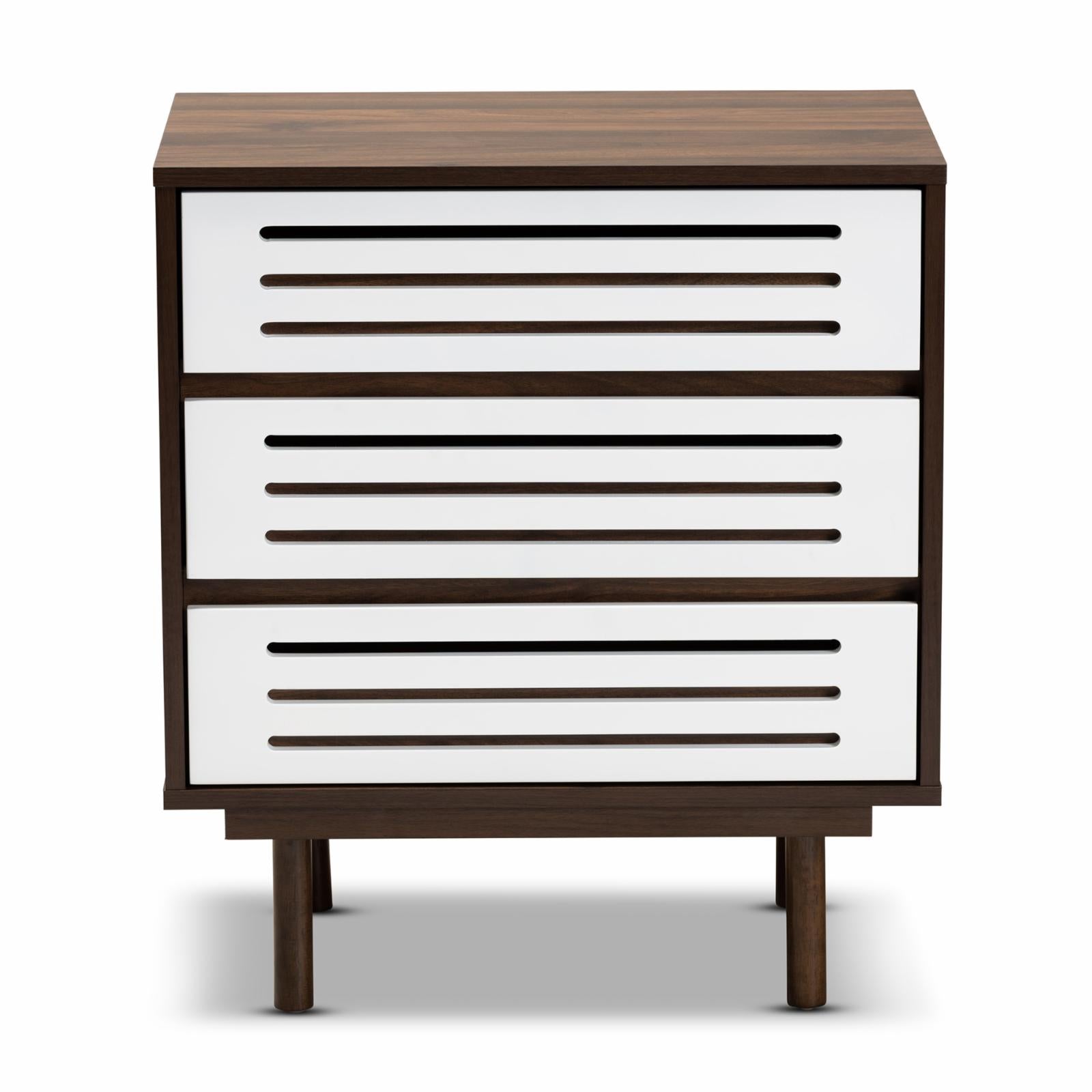 Baxton Studio Meike 3 Drawer Mid-Century Modern Nightstand