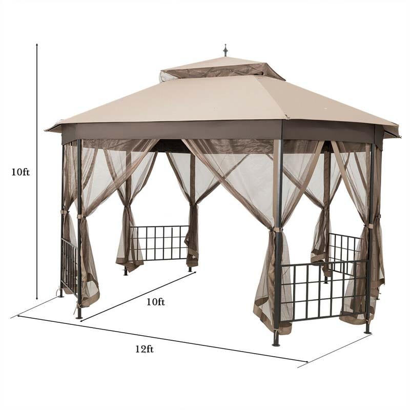 10 x 12 FT Heavy-Duty Octagonal Gazebo with Netting, Outdoor Patio Canopy Gazebo Tent for Event Party BBQ