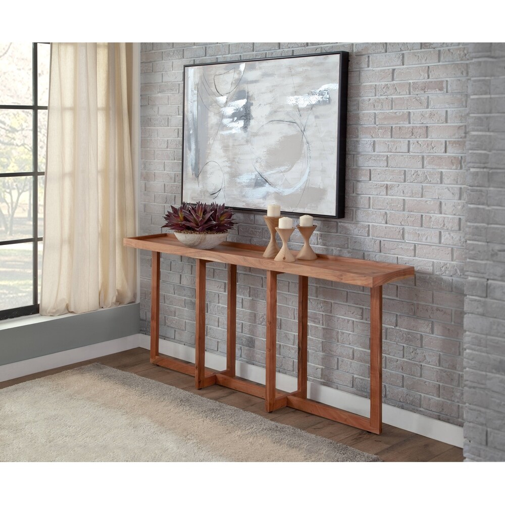 Naples Natural Acacia Solid Wood Rectangular Tray Top Sofa Console Table