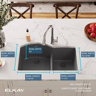 Elkay Quartz Classic Dusk Gray Quartz 33 in. 6040 Double Bowl Undermount Kitchen Sink with Aqua Divide ELGHU3322RGY0