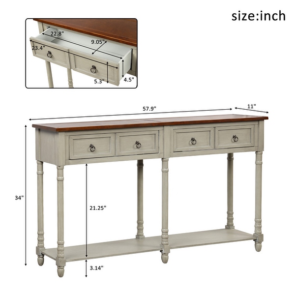 Control table with 2 drawers and bottom shelf， farmhouse couch table with solid wood tapered legs