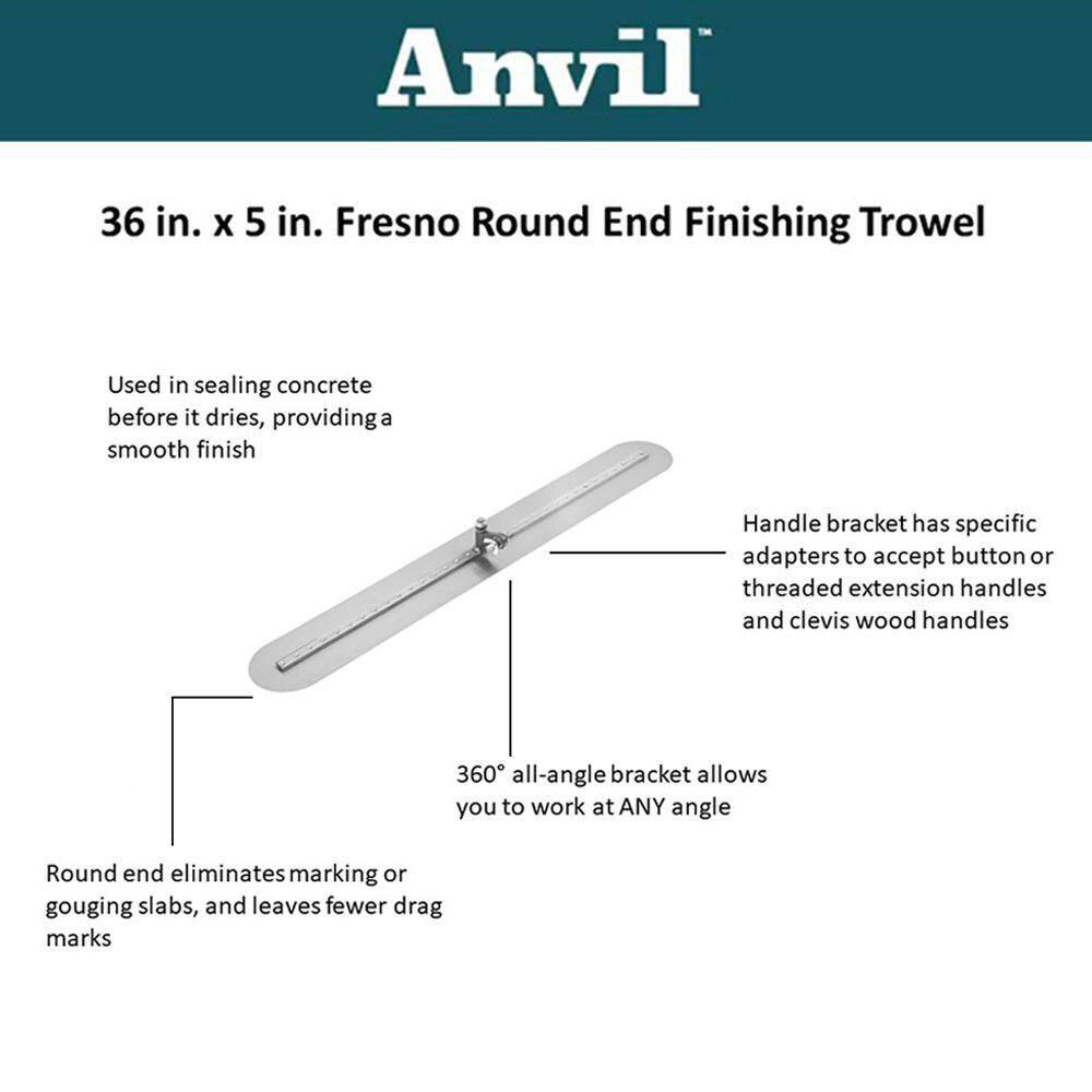 Anvil 36 in. x 5 in. Fresno Round End Finishing Trowel 57540