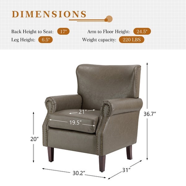 Levi Transitional Leather Armchair with Nailhead Trim Rolled Arms by HULALA HOME