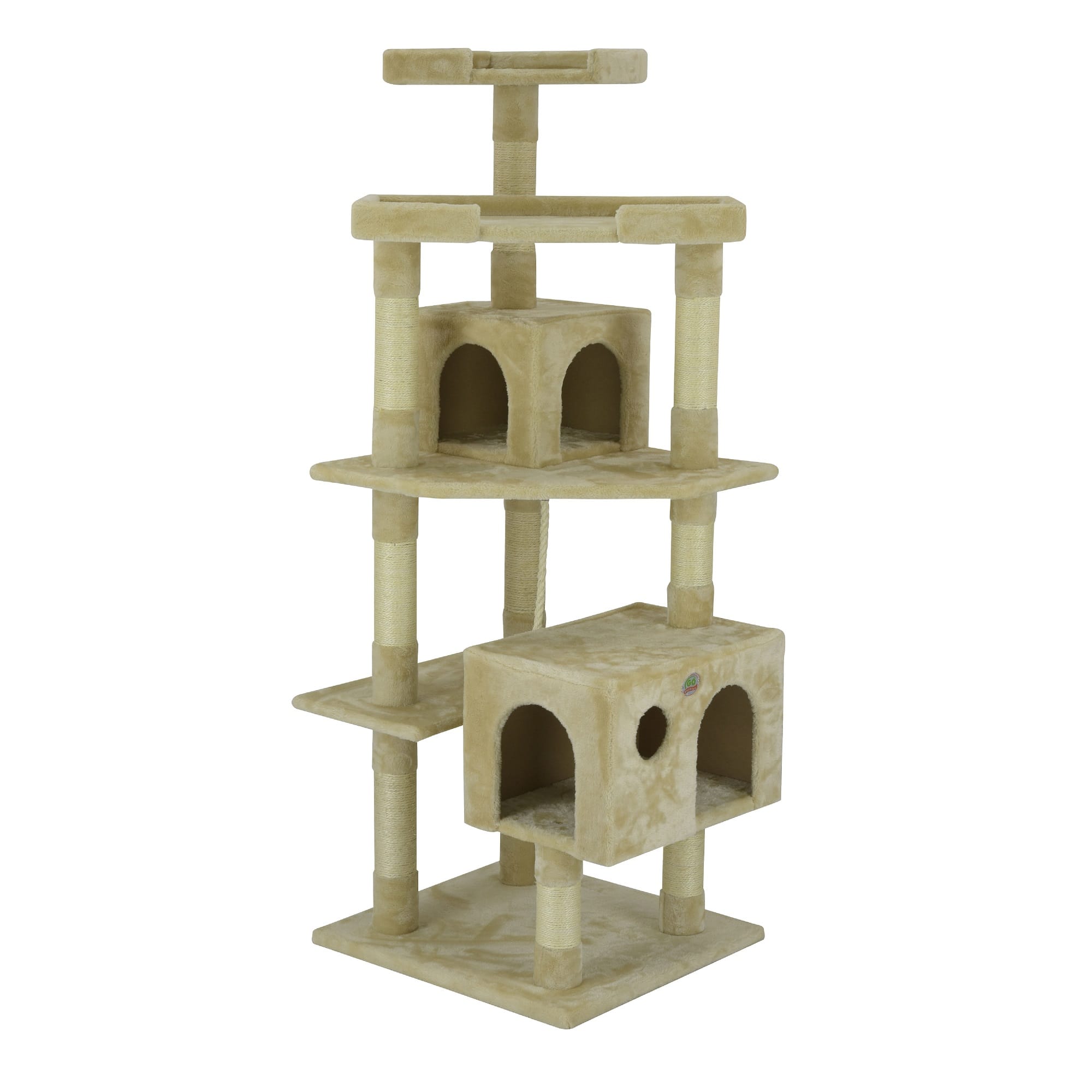 Go Pet Club Beige Cat Tree House with Sisal Scratching Posts， 60.5