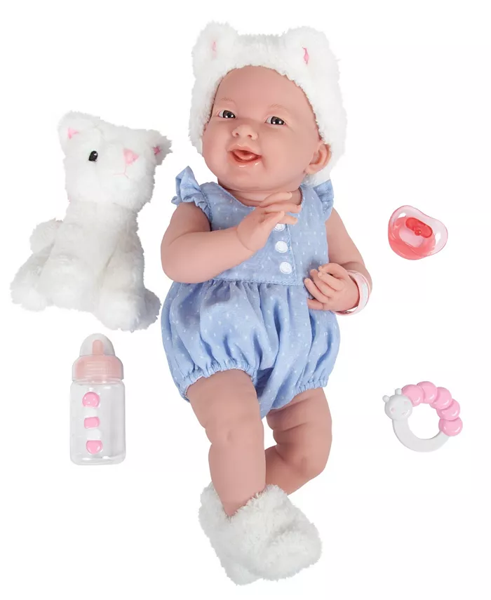 JC TOYS La Newborn 15 Real Girl Baby Doll with Pet Cat Set  10 Pieces