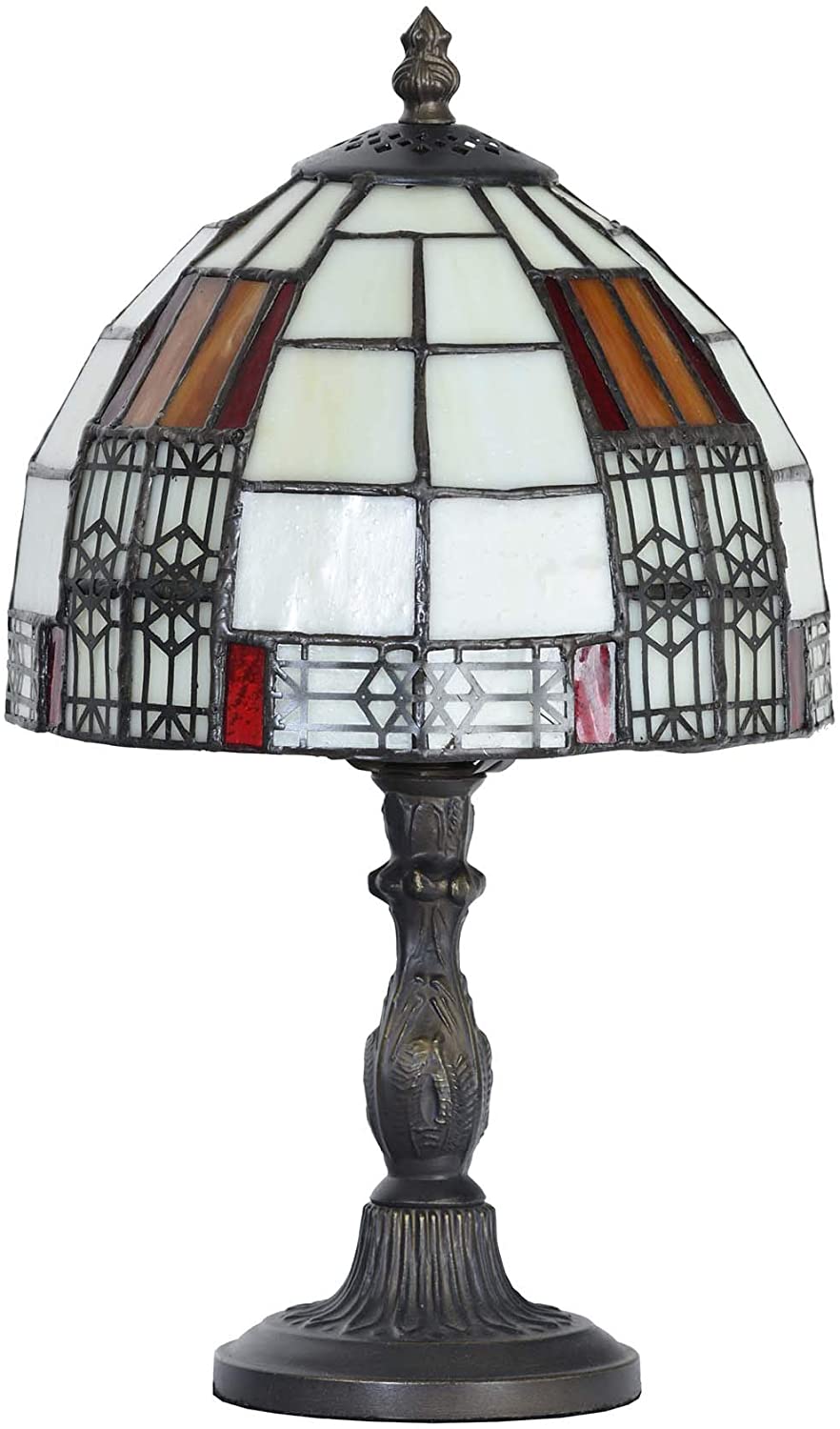 SHADY L10728 Color Block Tiffany Style Stained Glass Table Lamp with 8-inch Wide Lampshade for Bedside Bedroom Living Room  13&#34;H