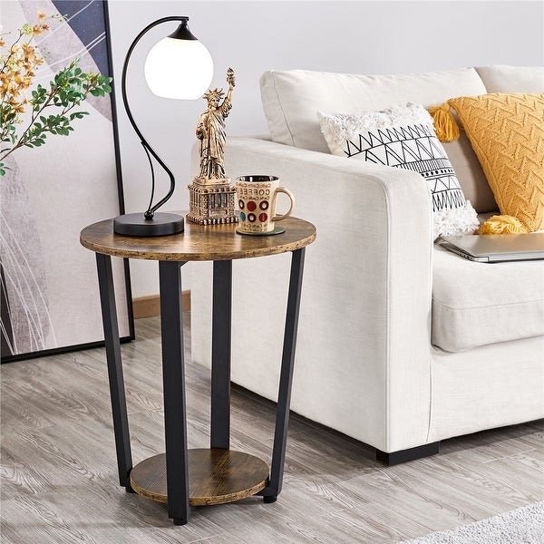 Yaheetech Metal Side Table Round End Table with Storage Rack