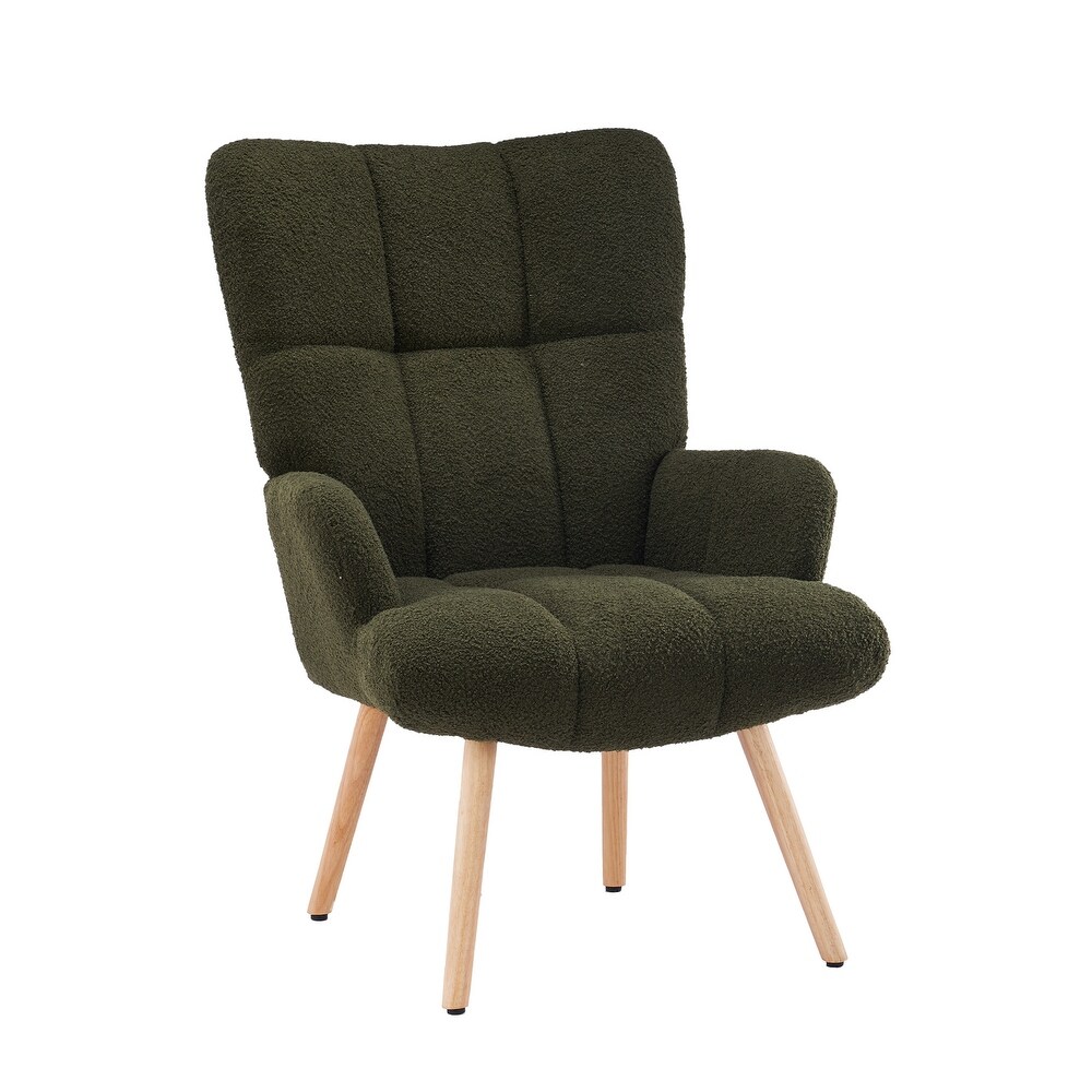 FERPIT Modern Accent Chair Upholstered Teddy Velvet Chair with Solid Wood Legs