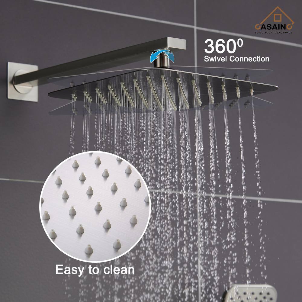 CASAINC 3-Spray Patterns with 9.8 in. Tub Wall Mount Dual Shower Heads in Spot Resist Brushed Nickel HM-B206-SQ-BN