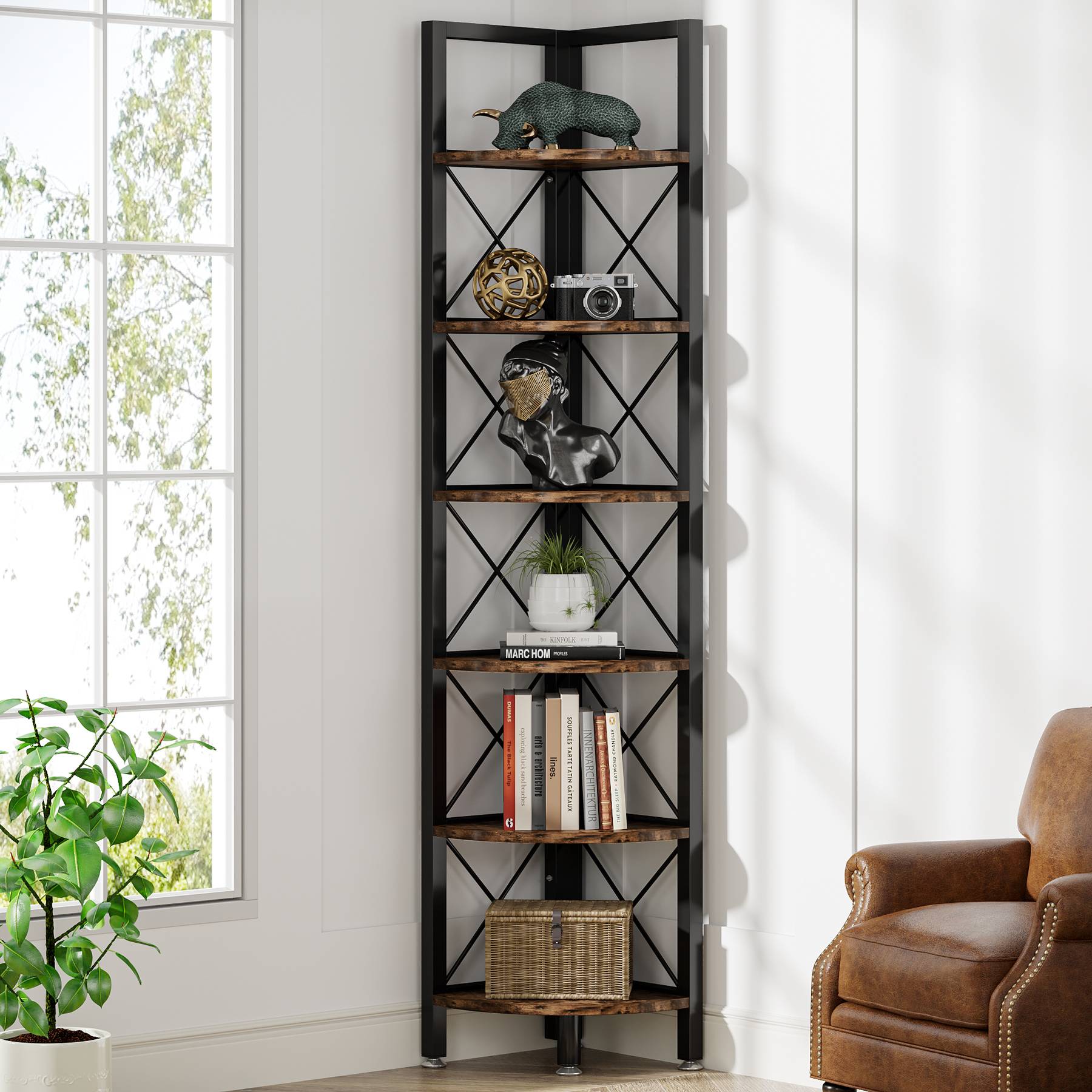 6-Tier Corner Shelf Small Bookshelf Storage Rack for Small Space