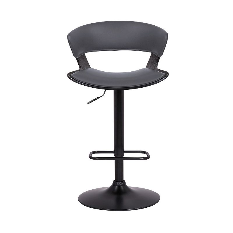 Bar Stool with Curved Leatherette Back and Swivel Mechanism， Gray