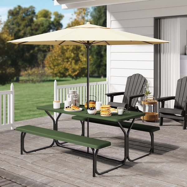 Moasis 6FT HDPE Outdoor Picnic Table Set Bench Set with Metal Base