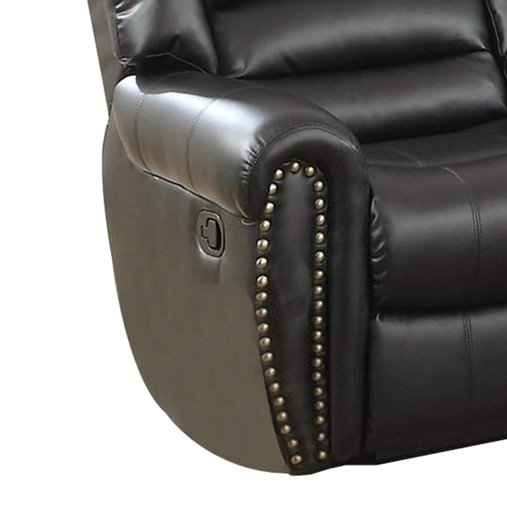 Benzara BM171446 Imposing Bonded Leather/Plywood Reclining Love Seat  Black   Transitional   Loveseats   by VirVentures  Houzz