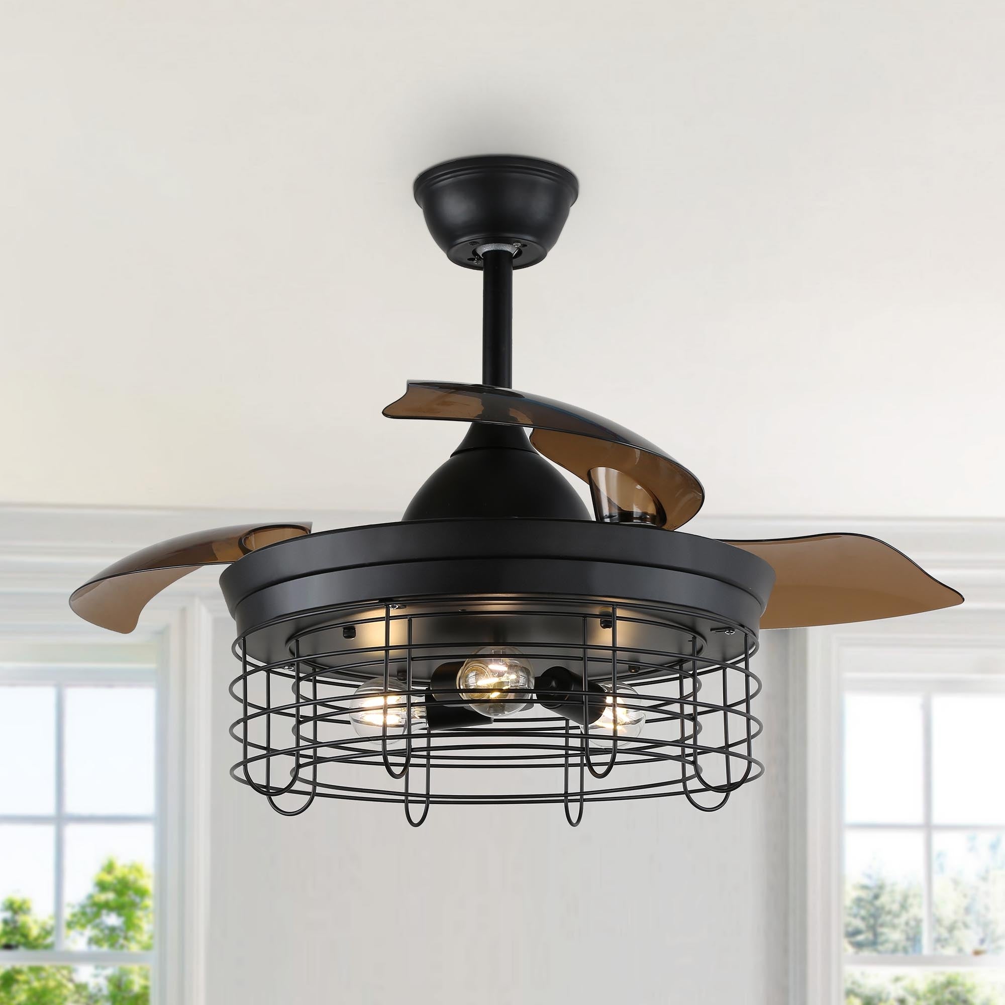 Oaks Aura 42In Industrial 3-blade retractable Cage Ceiling Fan with Remote Control Shopping - The Best Deals on Ceiling Fans | 40245053