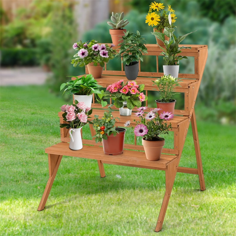 4-Tier Wooden Step Ladder Plant Stand Flower Pot Rack Display Holder