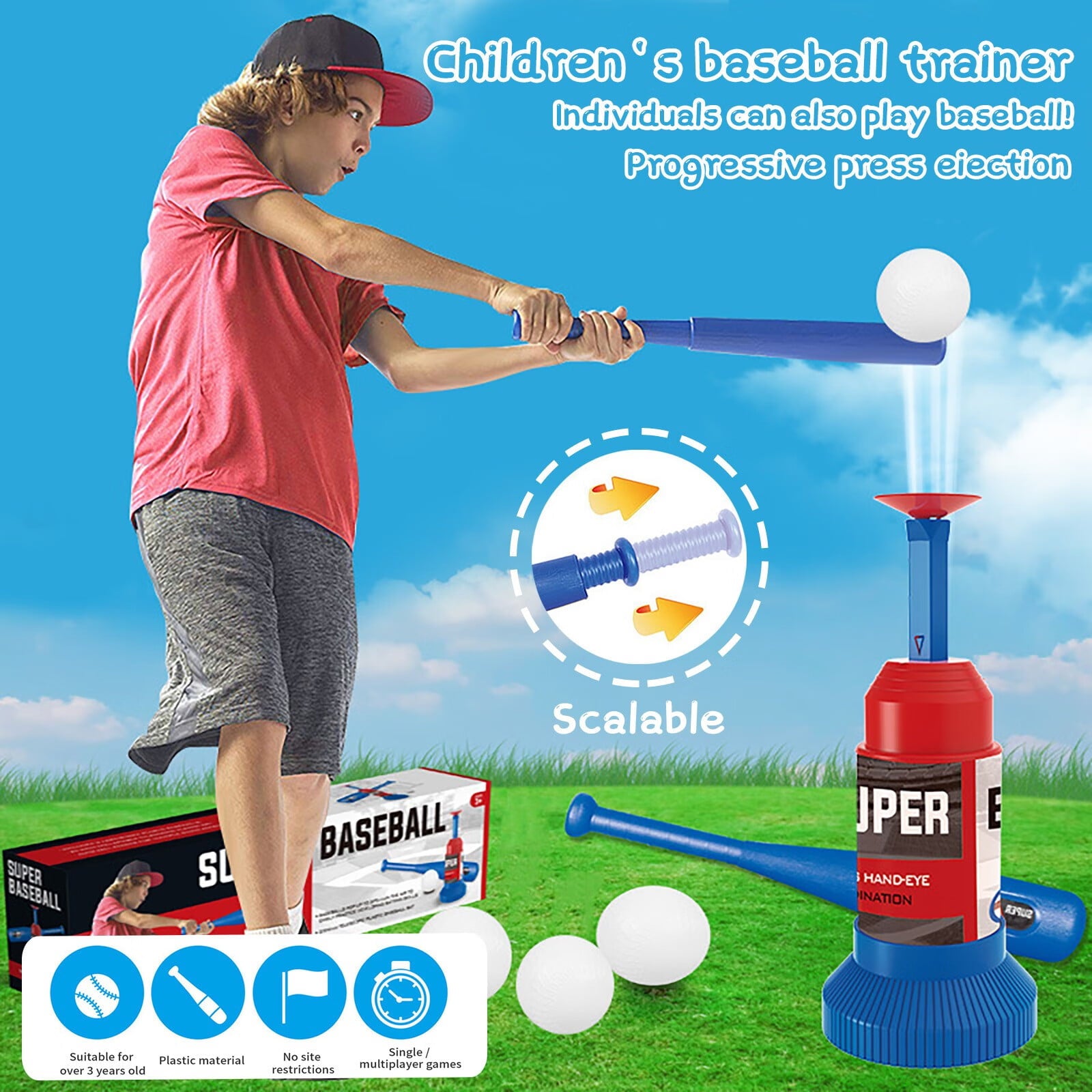 【Tangnade】 Tee Ball Set, Automatic Baseball Launcher Outdoor Toys Easter Basket Stuffers