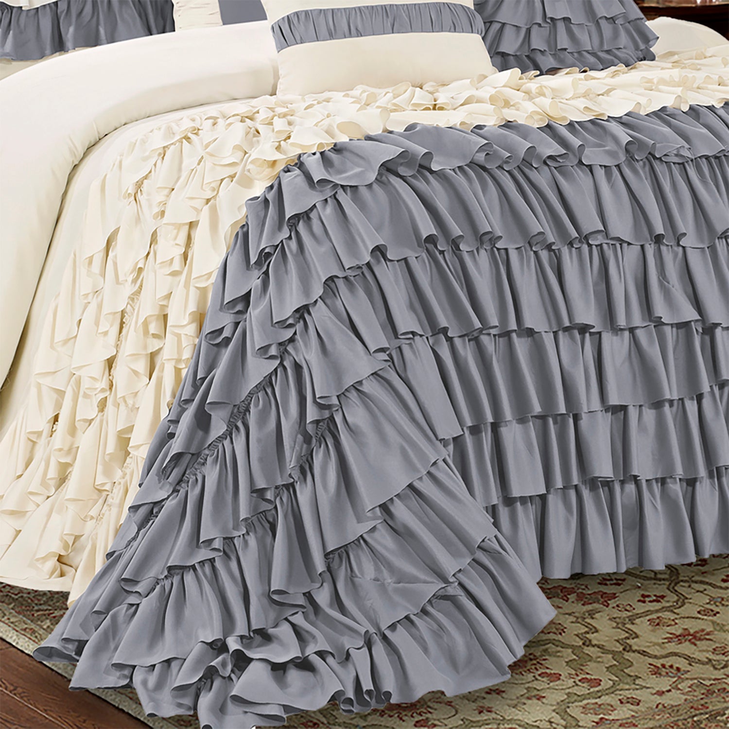 7 Piece Hypoallergenic Microfiber Several Ruffles Bed In A Bag Comforter Set-Brise