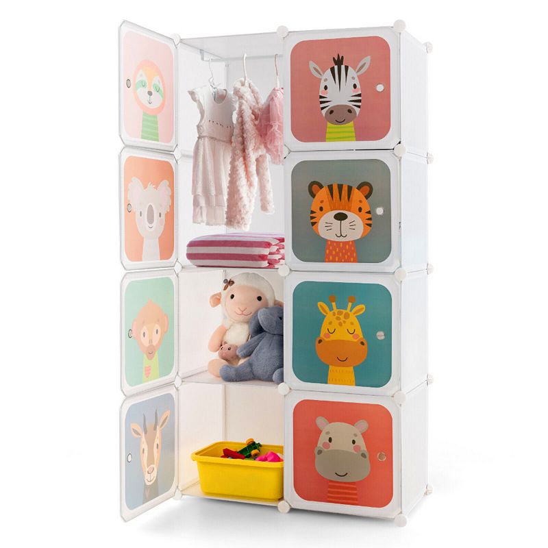 Cube Kids Wardrobe Closet with Hanging Section and Doors-8 Cubes