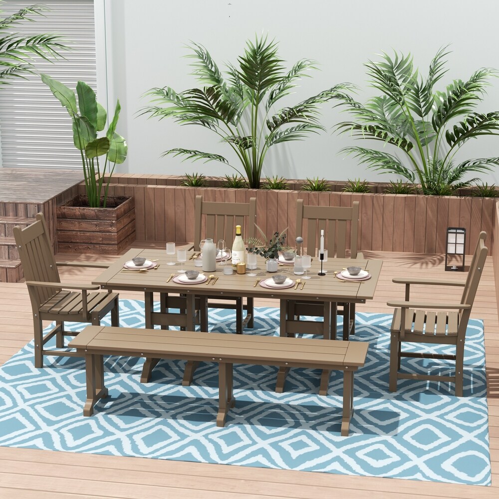 Laguna 6 Piece Rectangular Poly Eco Friendly  Weather Outdoor Dining Set with Armchair