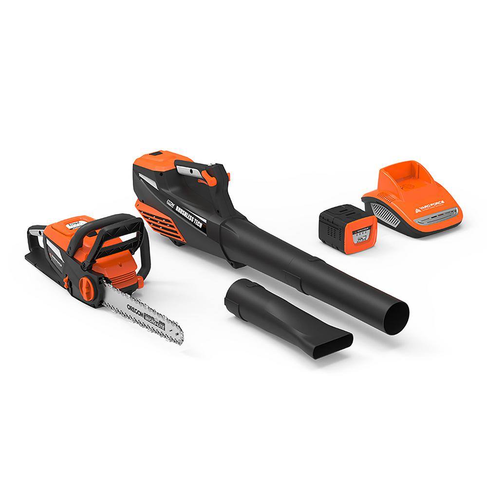 YARD FORCE 60-Volt Cordless 2.5 Ah Lithium-Ion Leaf Blower Chainsaw Battery and Charger Combo Kit (4-Tool) YF60vRX-HHC7