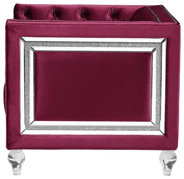 67 quotBurgundy Tufted Velvet Bling and Acrylic Love Seat   Eclectic   Loveseats   by HomeRoots  Houzz