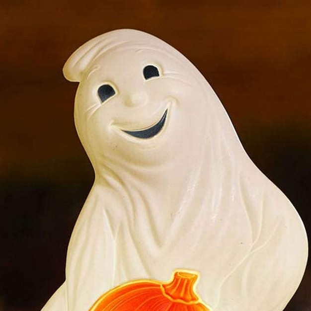 Union Products 56480 60 watt Light Up Ghost And Pumpkin Halloween Outdoor Garden Statue Decoration Made From Blow molded Plastic White orange