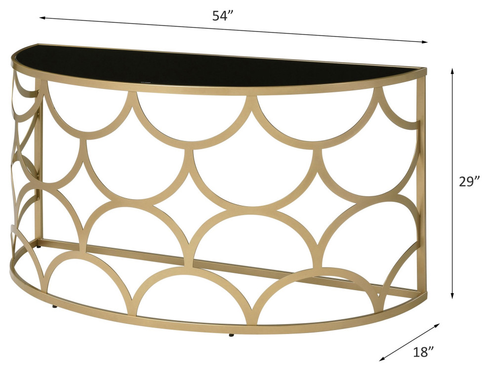 Modern Console Table  Geometric Accented Half Moon Gold Frame  ampBlack Glass Top   Contemporary   Console Tables   by Decor Love  Houzz