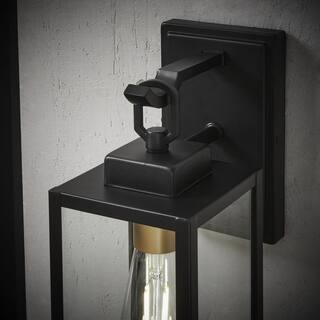 Hampton Bay Maplebrook 13.6 in. Matte Black with Gold Accents 1-Light Outdoor Line Voltage Wall Sconce with No Bulb Included HB7097-43