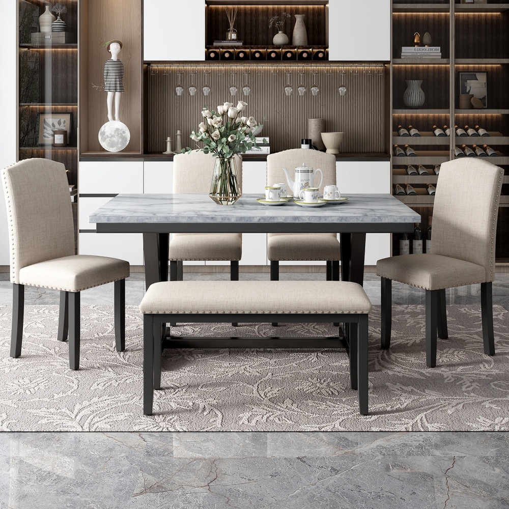 6PCS Marbled Veneers Tabletop Dining Table Set