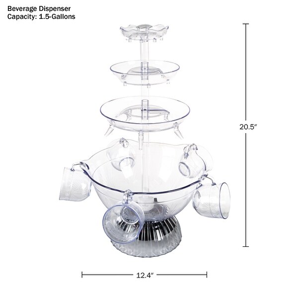 3-Tier Party Drink Dispenser �C 1.5-Gallon Punch Fountain with LED Light Base and 5 Cups by Great Northern Party