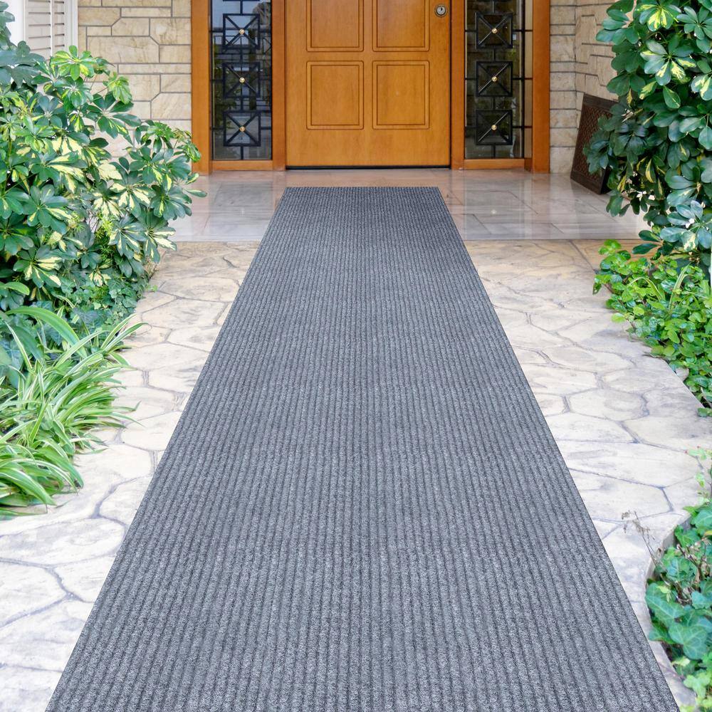 Ottomanson Utility Collection Waterproof Non-Slip Rubberback Solid 3x10 IndoorOutdoor Runner Rug2 ft. 7 in. x9 ft. 10 in.Gray UTY303-3X10