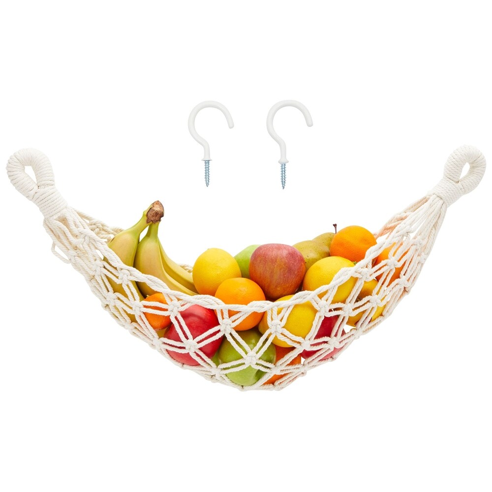 Macrame Hanging Fruit Basket for Produce  Under Cabinet Storage  6x25x15 in