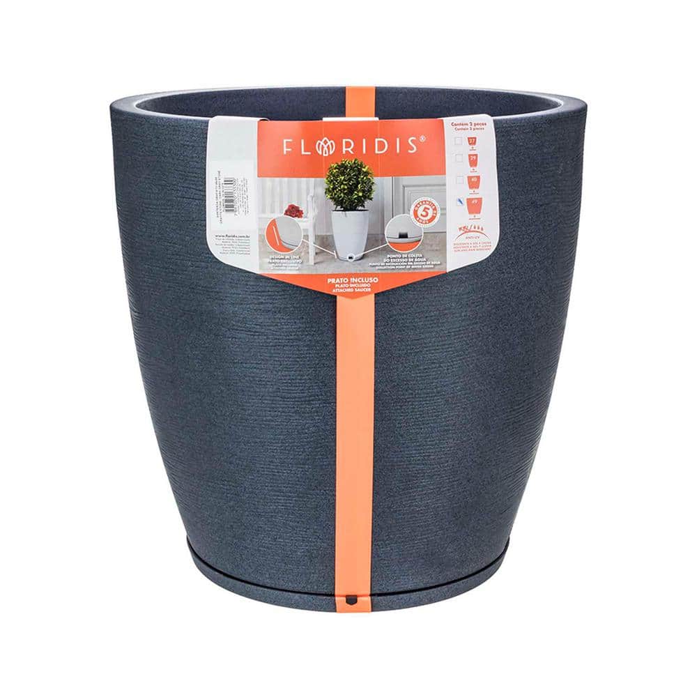 FLORIDIS Amsterdan X-Large Dark Grey Plastic Resin Indoor and Outdoor Planter Bowl 10.16.0375