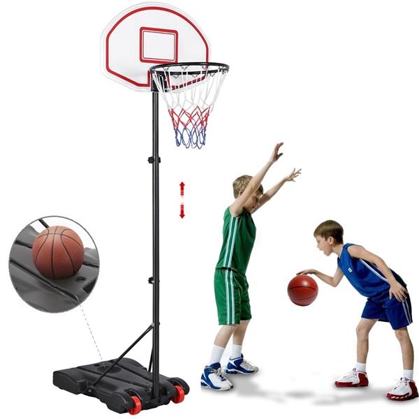 Height Adjustable Basketball Hoop System Portable Basketball Goal for Kids Youth Outdoor，6.4-8.2 ft， Red