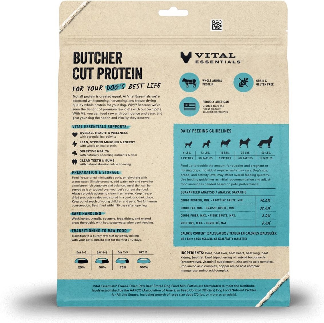 Vital Essentials Beef Dinner Patties Grain-Free Freeze-Dried Dog Food