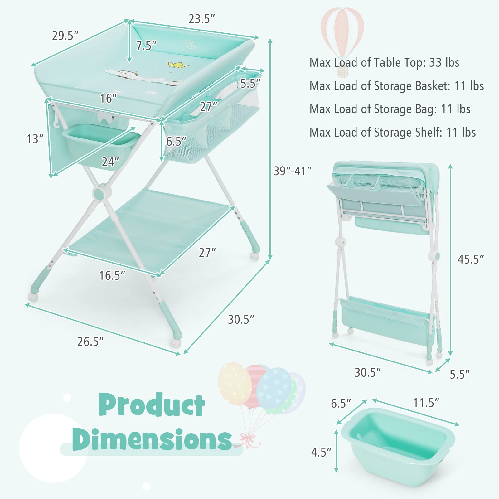 Costzon Baby Changing Table, Portable Folding Diaper Changing Station with Wheels