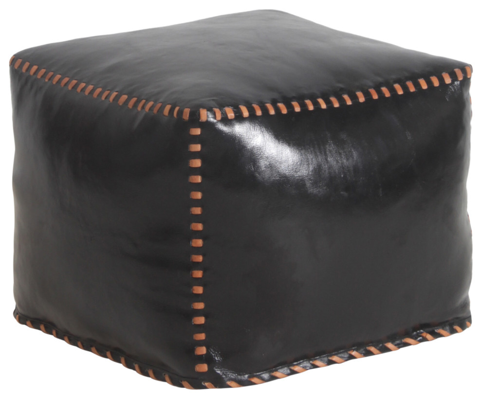 Square Ottoman Stiched  Black   Contemporary   Footstools And Ottomans   by Sideboards and Things  Houzz