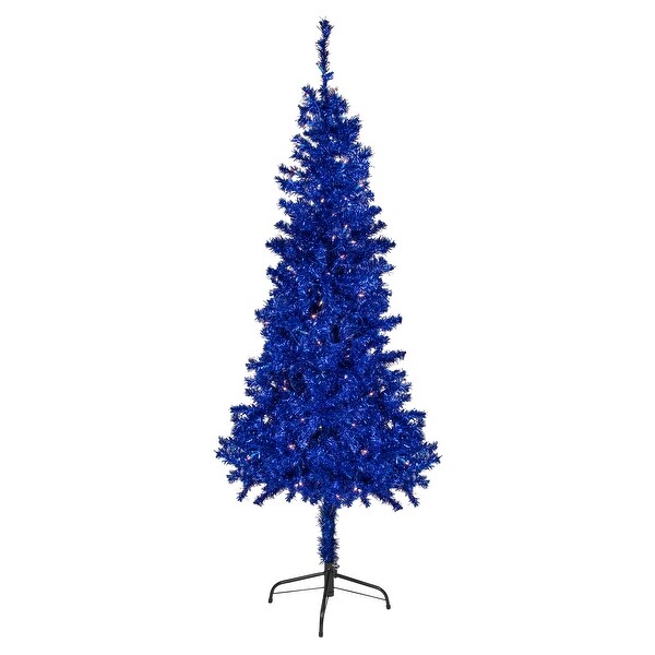 6' PreLit Blue Artificial Tinsel Christmas Tree Clear Lights