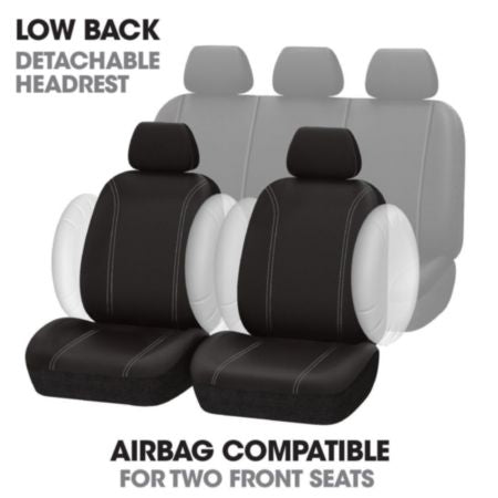 Autocraft Car and SUV Seat Cover， Black Neoprene， Sporty， Universal， Low Back， Water Resistant， Full Set