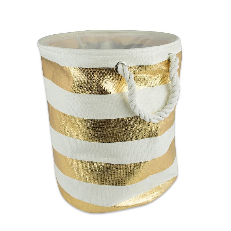 20 White and Gold Cylindrical Stripe Storage Bin