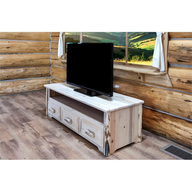 Montana Woodworks Transitional Solid Wood Entertainment Center in Natural   Rustic   Entertainment Centers And Tv Stands   by Homesquare  Houzz