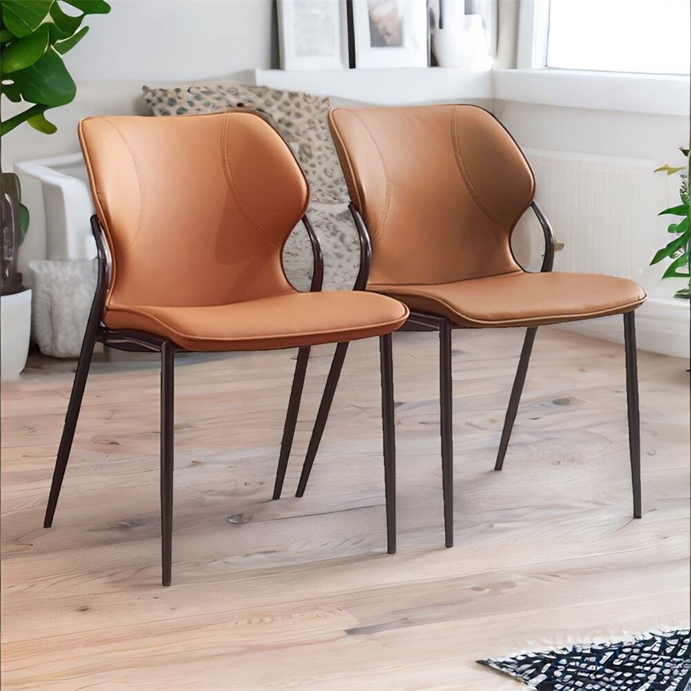 Upholstered PU Leather Dining Chairs with Metal Legs（Set of 2 ）   N/A